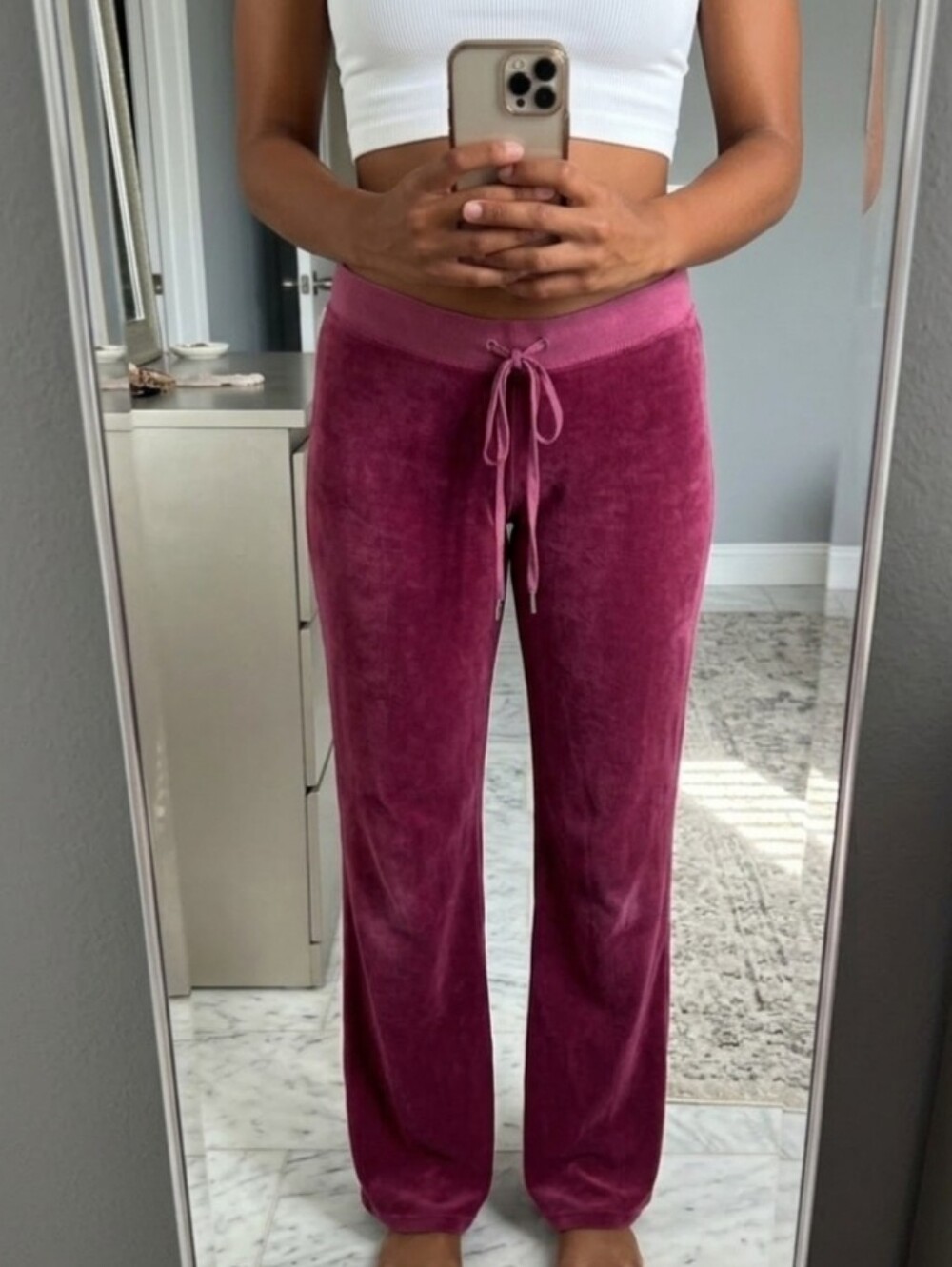 Real Y2K Juicy Couture Flare Pants Yoga Pants Velour Maroon Purple XL Tall